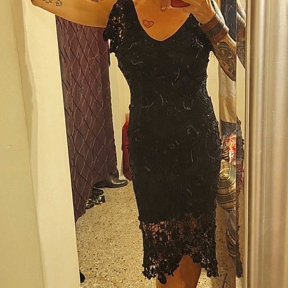 Vintage size 8 black Crochet and spakle evening gown